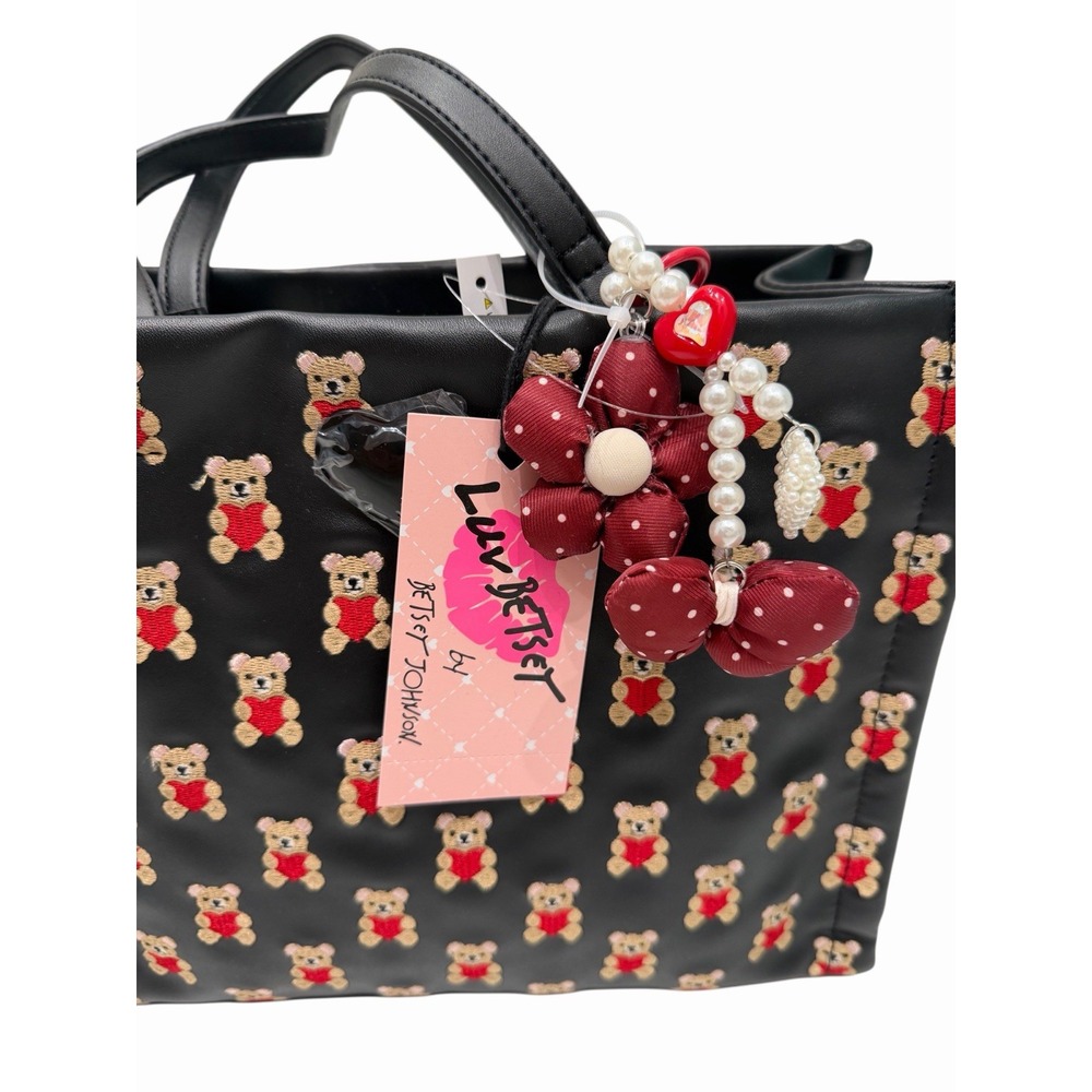 Luv Betsey by Betsey Johnson Teddy Bear Heart Satchel Crossbody Bag Black NEW - Picture 6 of 6